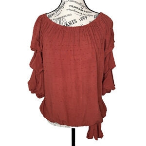 Vince Camuto Women’s Blouse Small 3/4 Ruffled Sleeves Off Shoulder Swiss Dot